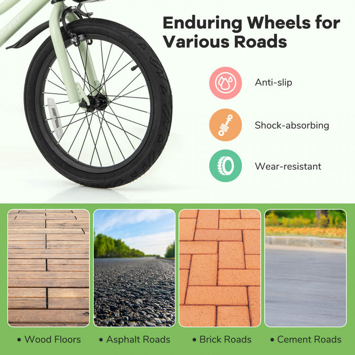 Costway 18\" Kid's Bike With Training Wheels Adjustable Handlebar & Seat Handbrake Green