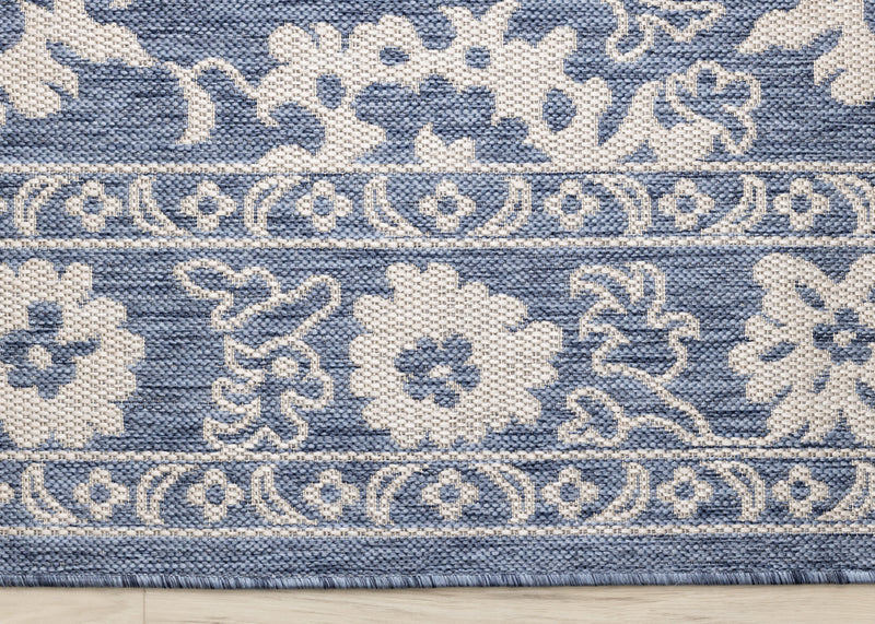 Cabana Blue White Elegant Border Outdoor Rug, 7'10\" x 10'6\" Outdoor Area Rug
