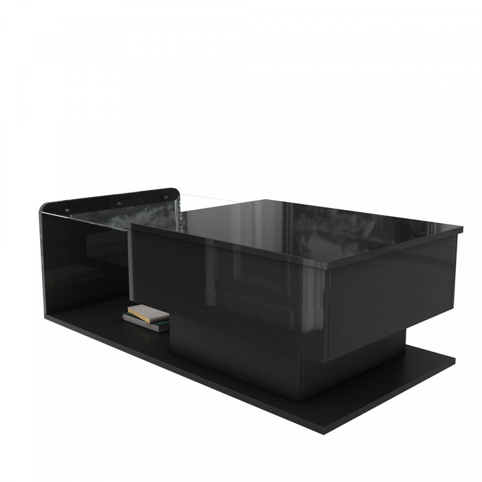 Jonson Modern Lift-top Coffee Table With Led Lighting,high-gloss Black