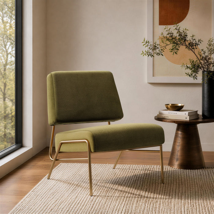 Serenity Contemporary Modern Metal Upholstered Lounge Chair in Forest Green