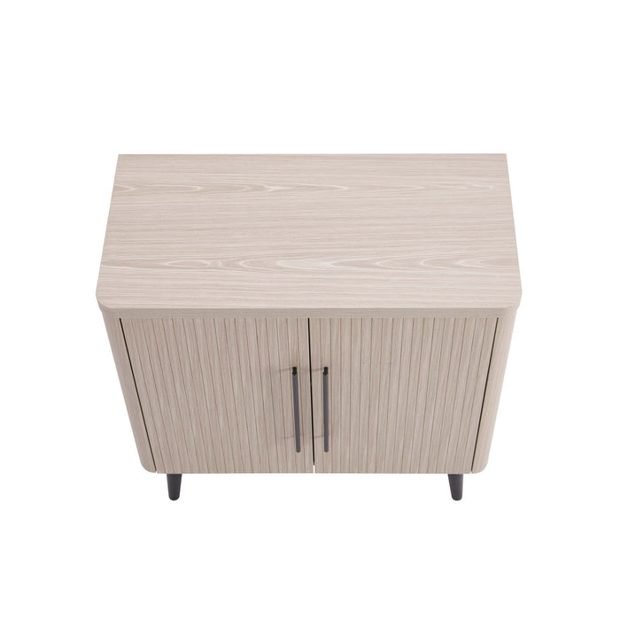 Jodie Mid-Century Modern 31\" Fluted Accent Cabinet in Whitewashed Oak
