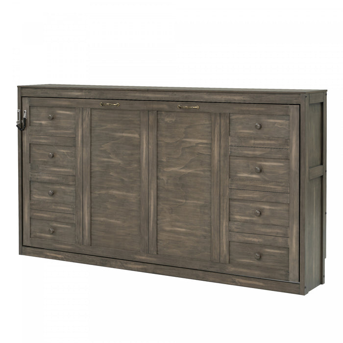 Olivia Solid Wood Murphy Bed with LED Light and Foldable Cabinet,Twin Size,Brown Twin Bed