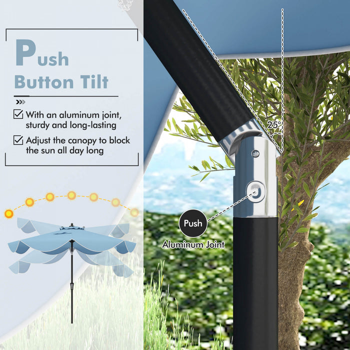 Costway 9 FT Patio Umbrella 2-Tier Market Table Umbrella with Crank Handle & 8 Ribs Navy