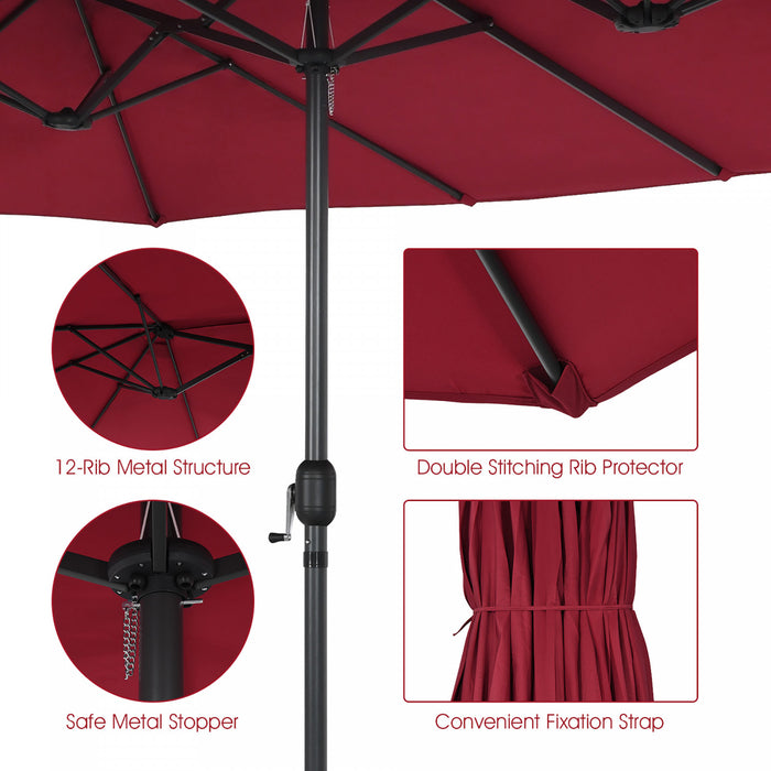 Costway 15FT Patio Double-Sided Umbrella Crank Outdoor Garden Market Sun Shade Wine