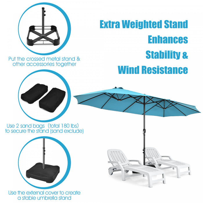 Costway 15FT Double-Sided Twin Patio Umbrella Sun Shade Outdoor Crank Market Turquoise