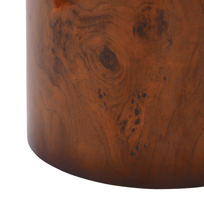 Kinley Set of 2 Modern Round Nesting Coffee Tables, Burl Veneer Cylinder Side Table Set, Brown