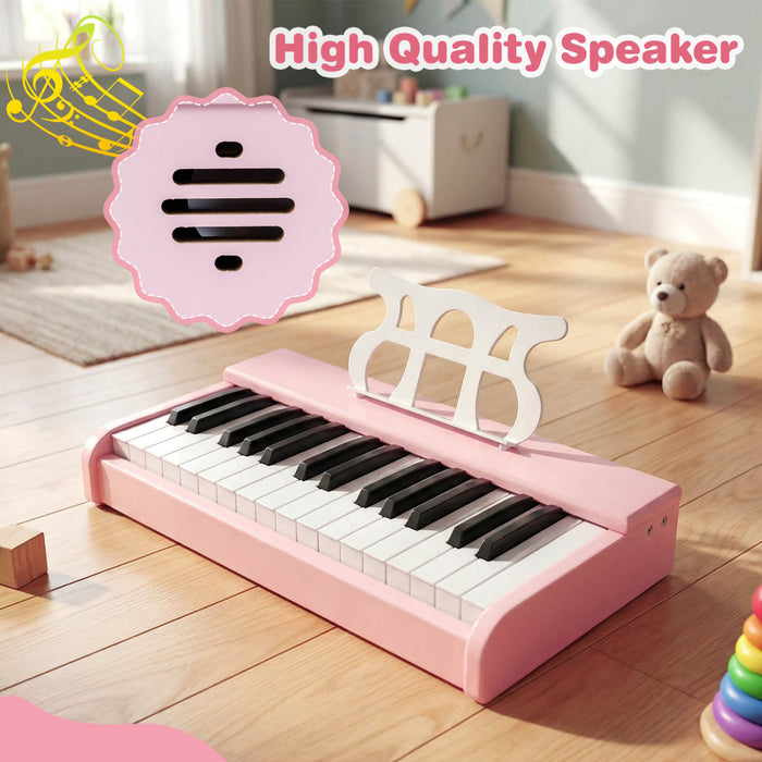 Costway 30 Keys Kids Piano Keyboard with Removable Music Stand, One-key Start Function Pink