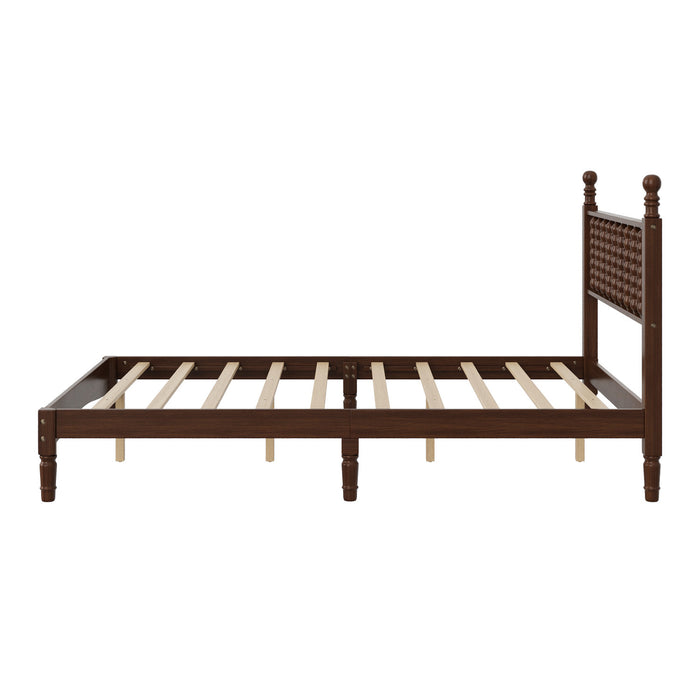 Oliver Retro Wood Platform Bed with Gourd Shaped Headboard - Dark Brown 