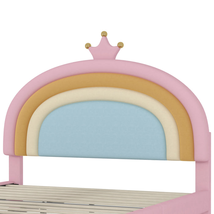 Maggie Upholstered Rainbow Princess Bed With Storage Drawer And Velvet Platform Frame,full Size,pink Full Bed