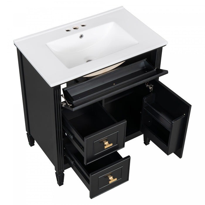 Olivia 30\" Bathroom Vanity with Ceramic Sink and Solid Rubberwood, Black
