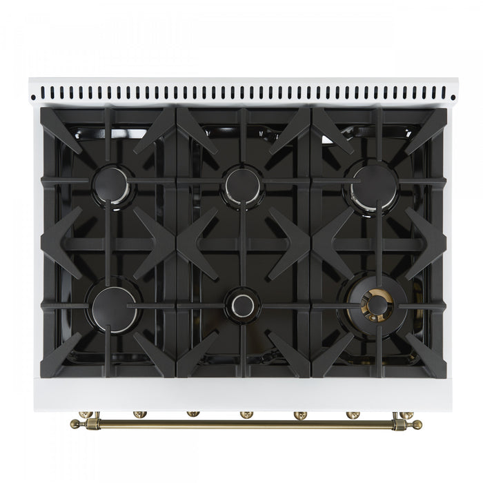 Forno Antico 36\" Freestanding Gas Range, White, Convection Oven- FFSGS6219-36WHT