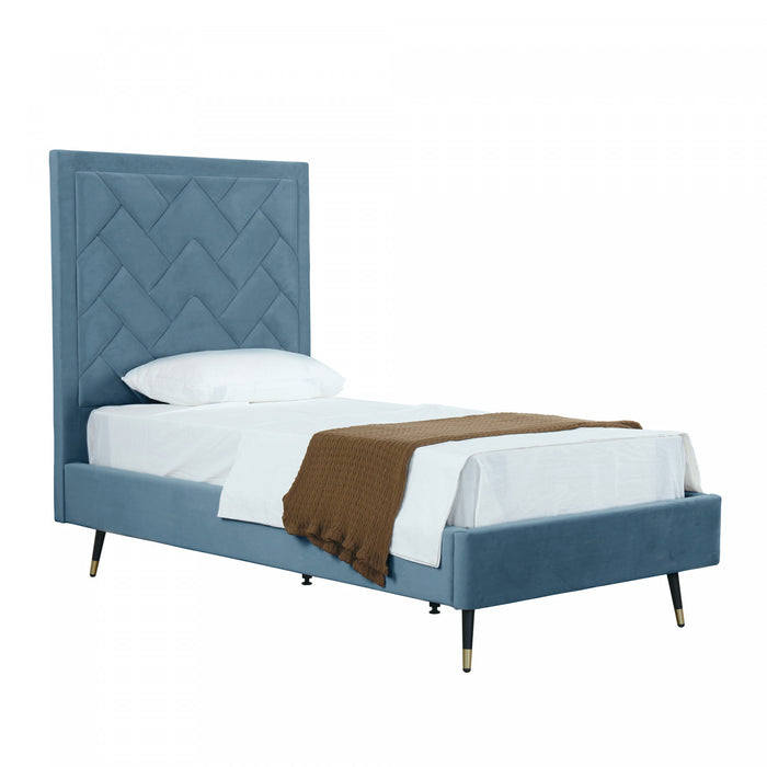 Crosby Modern Upholstered Velvet Twin Bed in Blue
