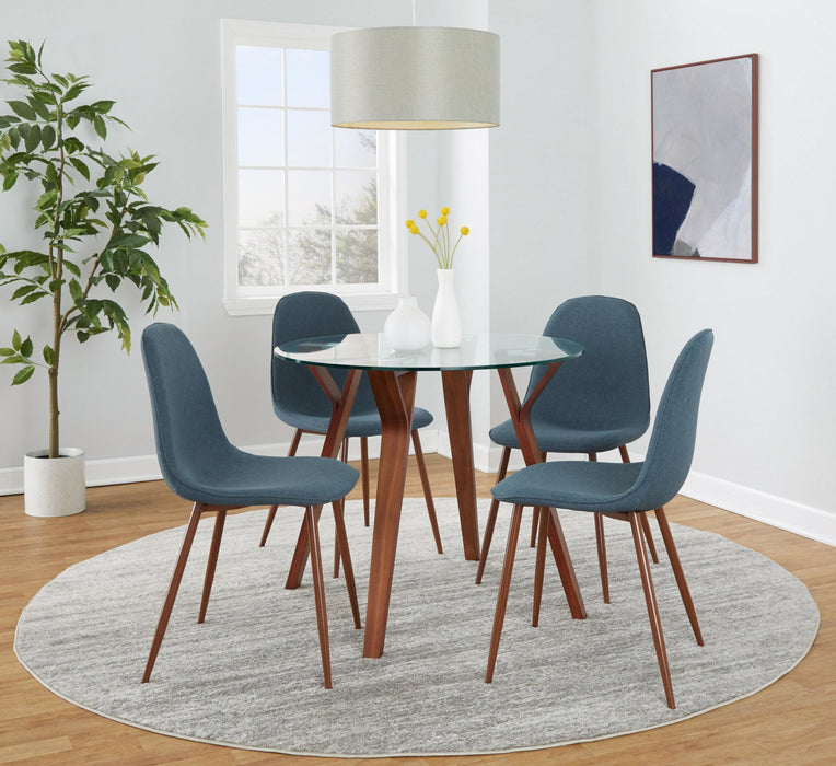 LumiSource Folia Glass Mid-Century Modern Round Dinette Dining Table - Walnut