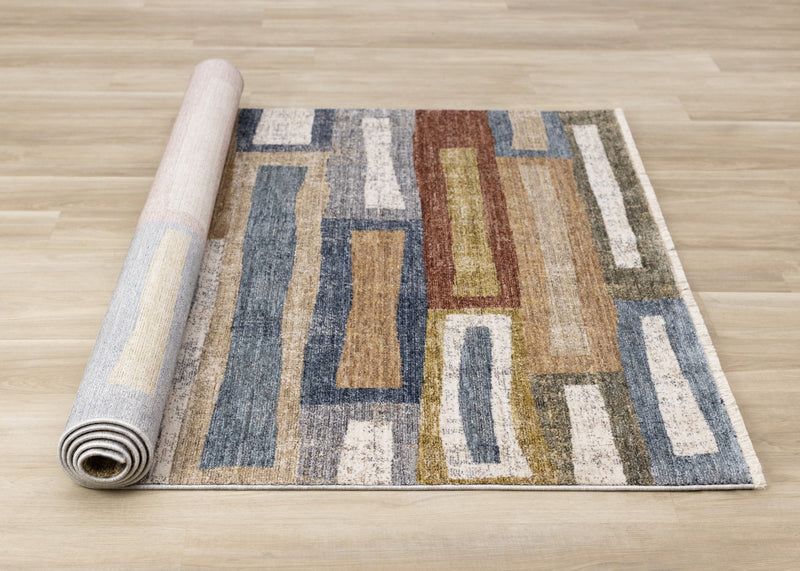 Macey Modern Grey Blue Red Sophisticated Area Rug - 5'3\" x 7'10\"