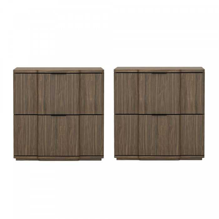 Clive Mid-Century Modern 22\" Nightstand in Walnut and Black (2-Drawer)