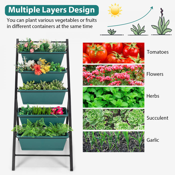 Costway 5-tier Vertical Garden Planter Box Elevated Raised Bed W/5 Container Green