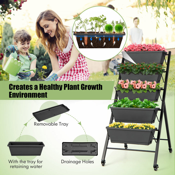 Costway 5-tier Vertical Raised Garden Bed Elevated Planter With Wheels & Container Boxes