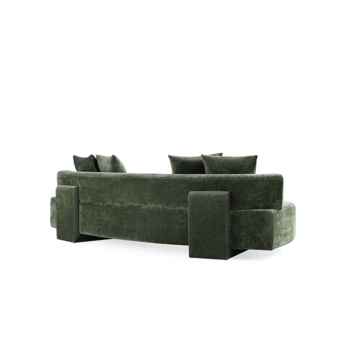 Verandah Mid-Century Modern 112\" Chenille Sofa in Olive Green