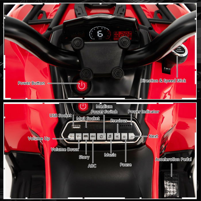 Costway 12v Kids Ride On Atv Electric 4-wheeler Quad 2 Speeds W/ Mp3 & Headlights Red