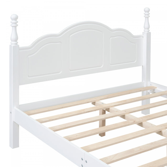 Jessie Retro Style Platform Bed with Wooden Slat Support,Full Size, White Full Bed