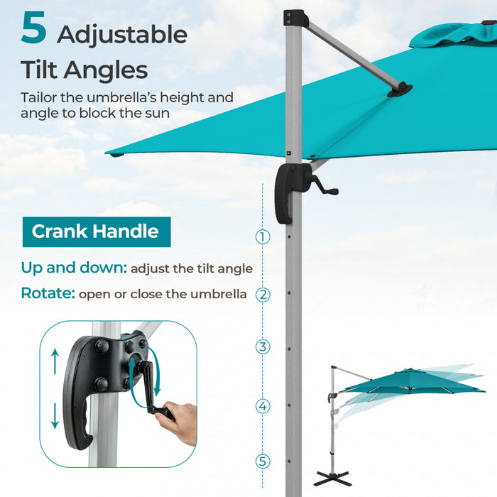 Costway 11 FT Outdoor Patio Umbrella, Round Cantilever Umbrella w/ 360° Rotation Blue