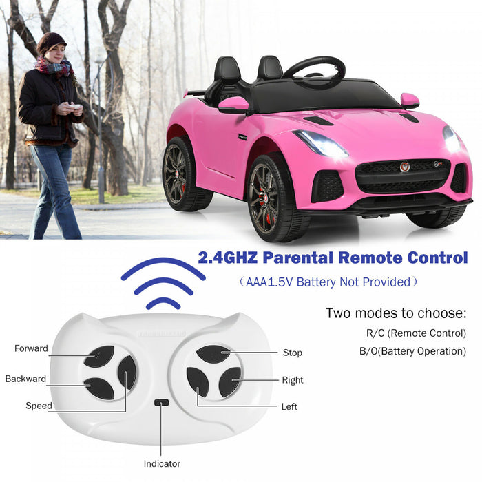 Costway 12v Jaguar F-type Svr Licensed Kids Ride On Car W/ Mp3 & Lights Pink