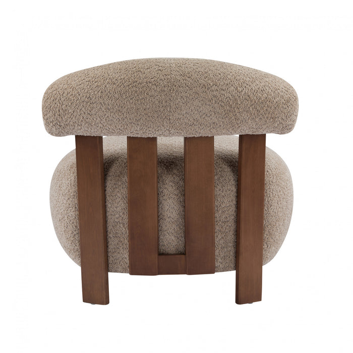 Nube Modern Boucle Accent Chair with Curved Backrest and Four-Leg Design, Light Brown, Walnut