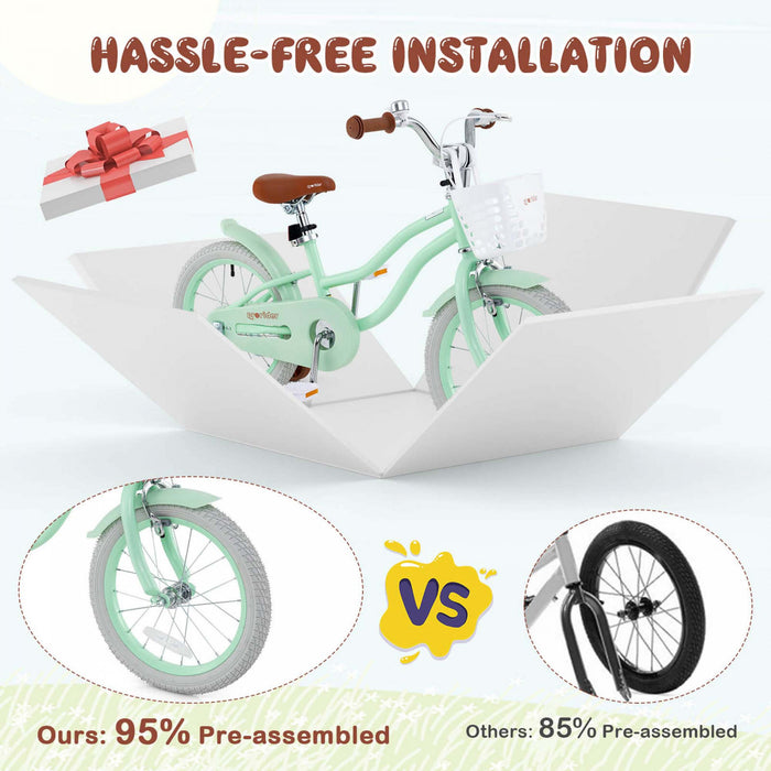 Prorider 16\" Kids Bike Toddler Adjustable Bicycle With Training Wheel For 4-7 Years Old Girl Green