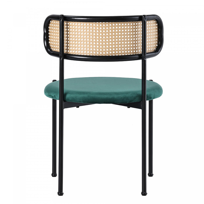 Mason Rattan Dining Chairs with Metal Legs and Velvet Cushion Set of 4,Green