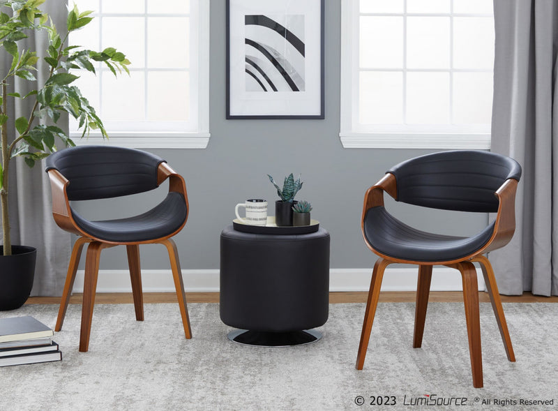 LumiSource Symphony Faux Leather Mid-Century Modern Dining Accent Chair - Walnut/Black