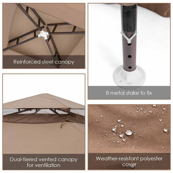 Costway 10'x 10'2-tier Canopy Gazebo Tent Outdoor Netting Picnic Party Sun Shade