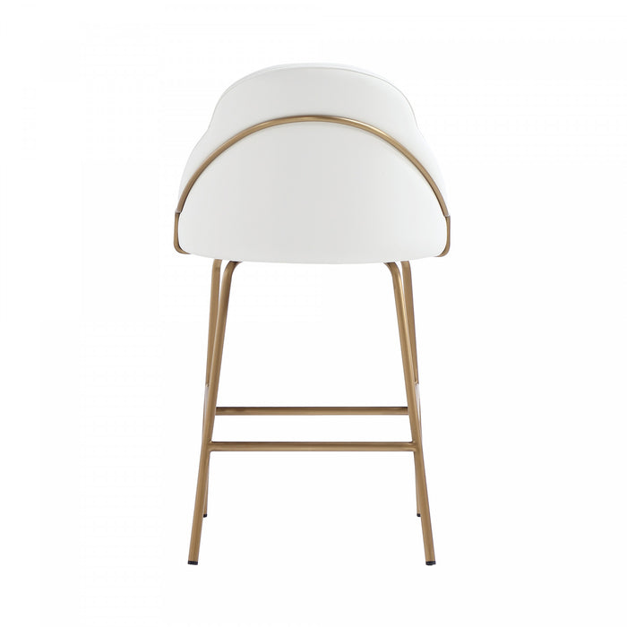 Gracie Modern Metal Upholstered Counter Stool in White and Gold Armoire