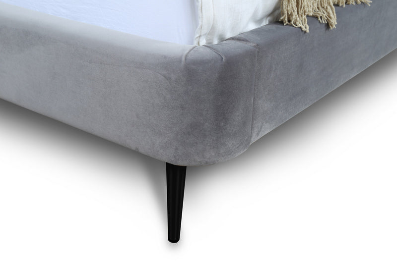 Heather Mid-Century Modern Velvet Upholstered Full Bed in Gray and Black