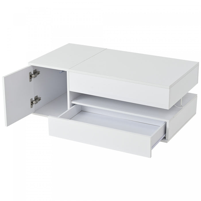 Oliver Height Adjustable Coffee Table with Drawer Cabinet LED Lighting and Storage,White