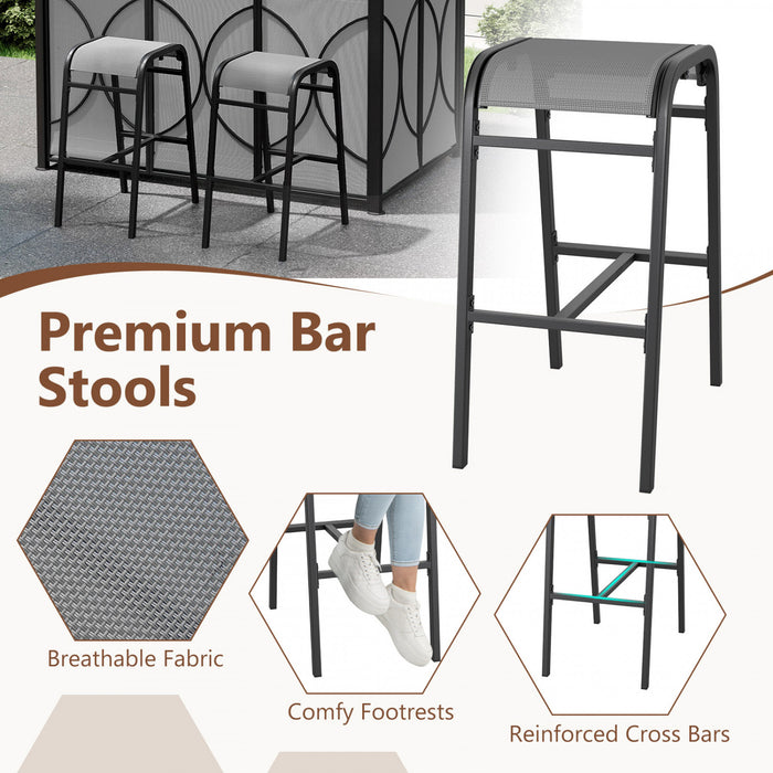 Costway 6.5 X 4 X 8 Ft Grill Gazebo Set With 2 Bar Stools, Tempered Glass Bar Table Gray