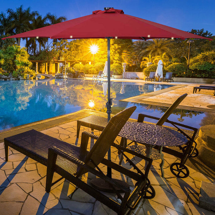 Costway 9ft Patio Solar Umbrella LED Patio Market Steel Tilt w/ Crank Outdoor Burgundy