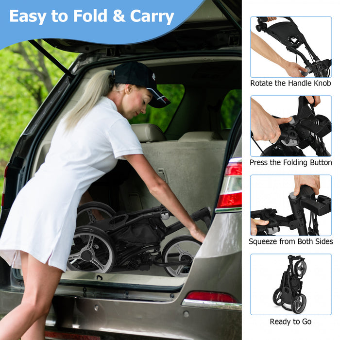 Goplus Folding 3 Wheels Golf Push Cart W/bag Scoreboard Adjustable Handle Grey