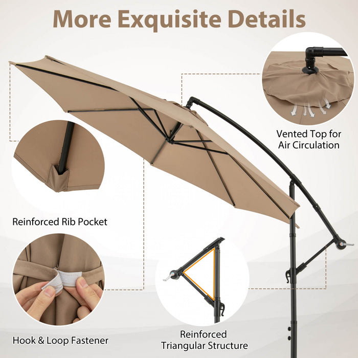 Costway 10FT Patio Offset Hanging Umbrella Easy Tilt Adjustment 8 Ribs Backyard Tan