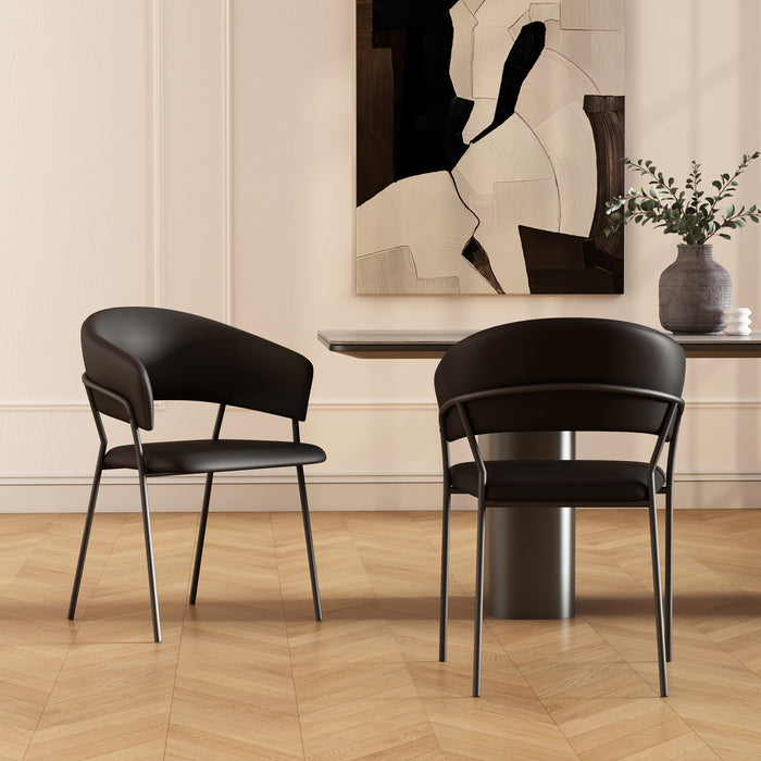 Slate Contemporary Modern Vegan Leather Metal Armchair in Black - Set of 2
