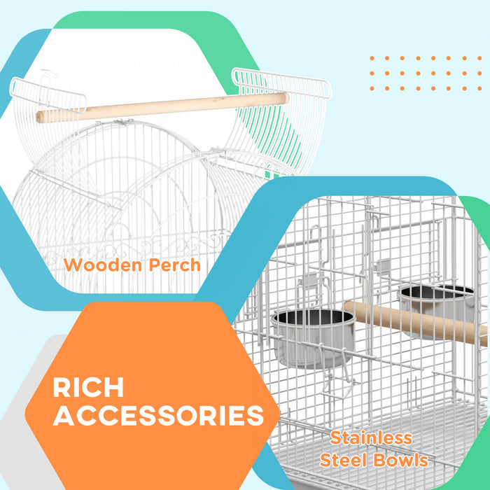 Pawhut 60\" Bird Cage Open Top For Finches, Canaries, Budgies, With Rolling Stand, Removable Tray, Storage Shelf