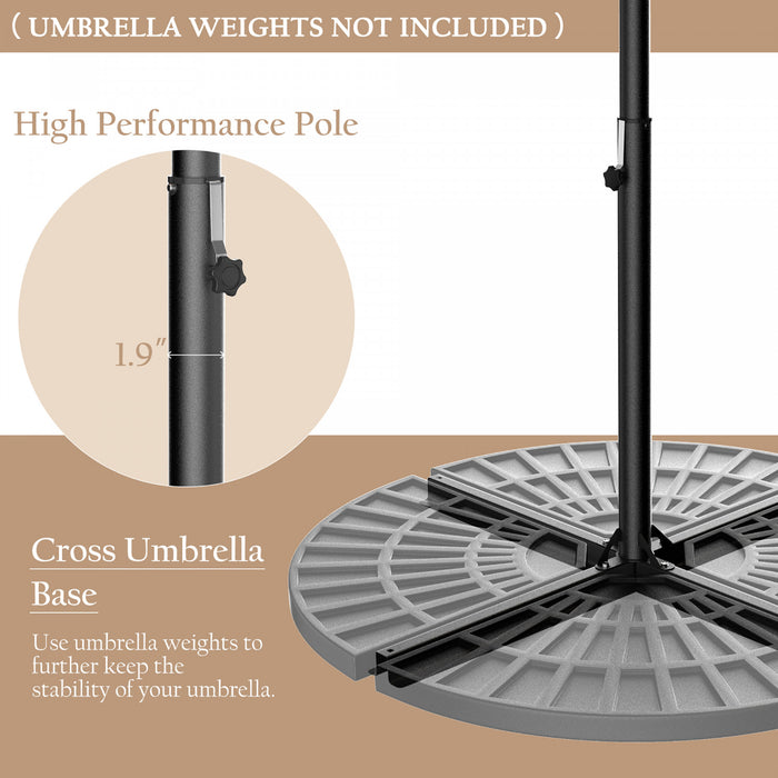 Costway 10' Hanging Solar LED Umbrella Patio Sun Shade Offset Market W/ Base Tan