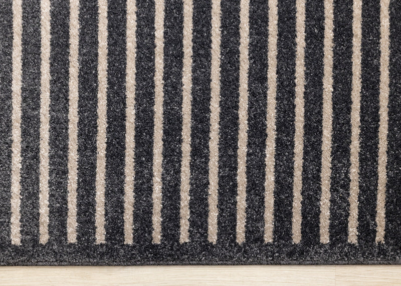 Maverick Beige Brown Black Striped Design Rug, 7'10\" x 10'6\" Indoor Area Rug