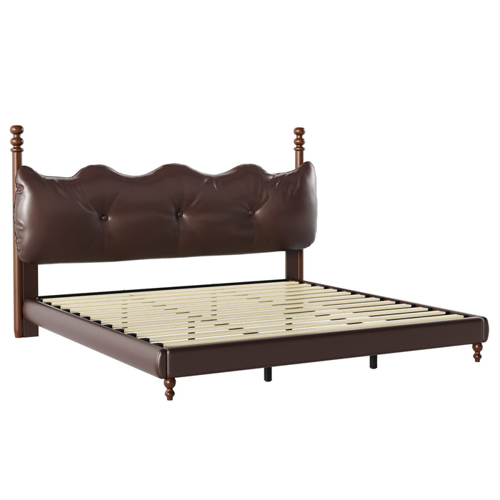 Emma Faux Leather Platform Bed Frame with Headboard,California King Size,Dark Brown King Bed