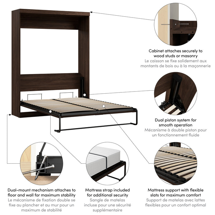 Bestar Pur 65\" Queen Murphy Bed - Black Walnut