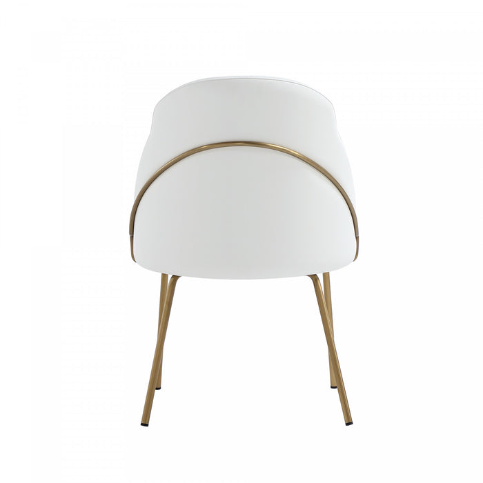 Gracie Modern Vegan Leather Metal Dining Chair in White and Gold - Set of 2