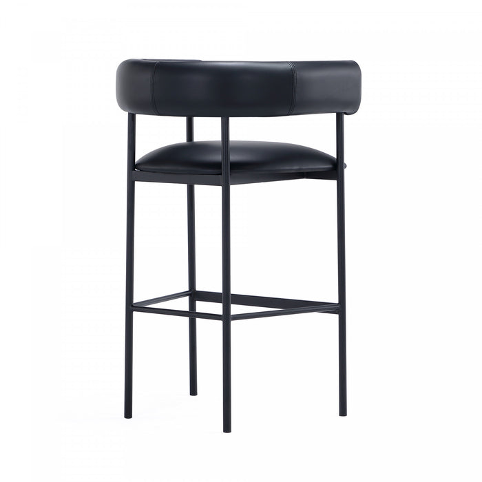 Onda Contemporary Vegan Leather Metal Upholstered Barstool in Black