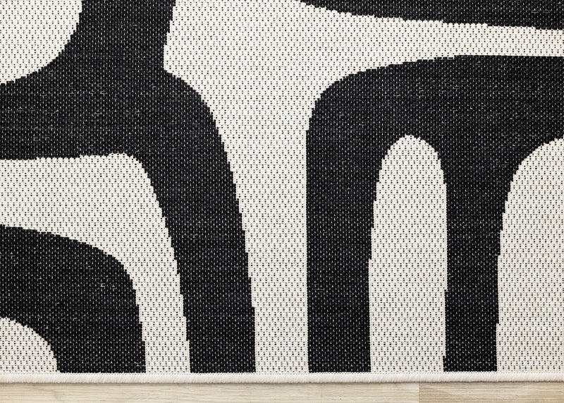 Jackson Black White Abstract Lines Outdoor Rug, 6'7\" x 9'6\" Outdoor Area Rug