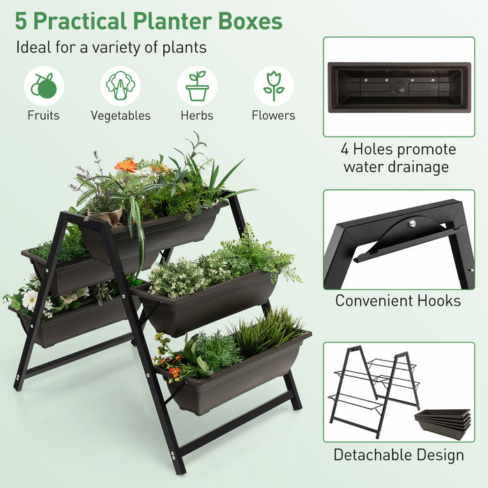 Costway 31\"h Raised Garden Bed 3-tier Vertical Planter W/5 Plant Boxes Indoor Outdoor