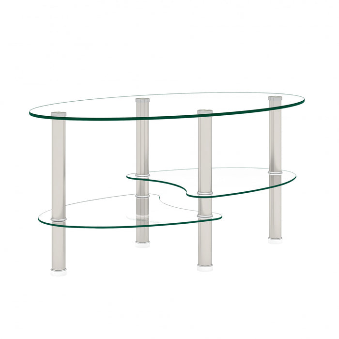 Sophia Modern Transparent Oval Glass Coffee Table with Stainless Steel Legs,Transparent
