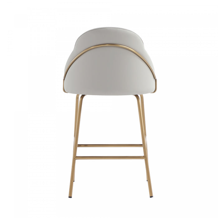 Gracie Modern Metal Upholstered Counter Stool in Stone Gray and Gold - Set of 2